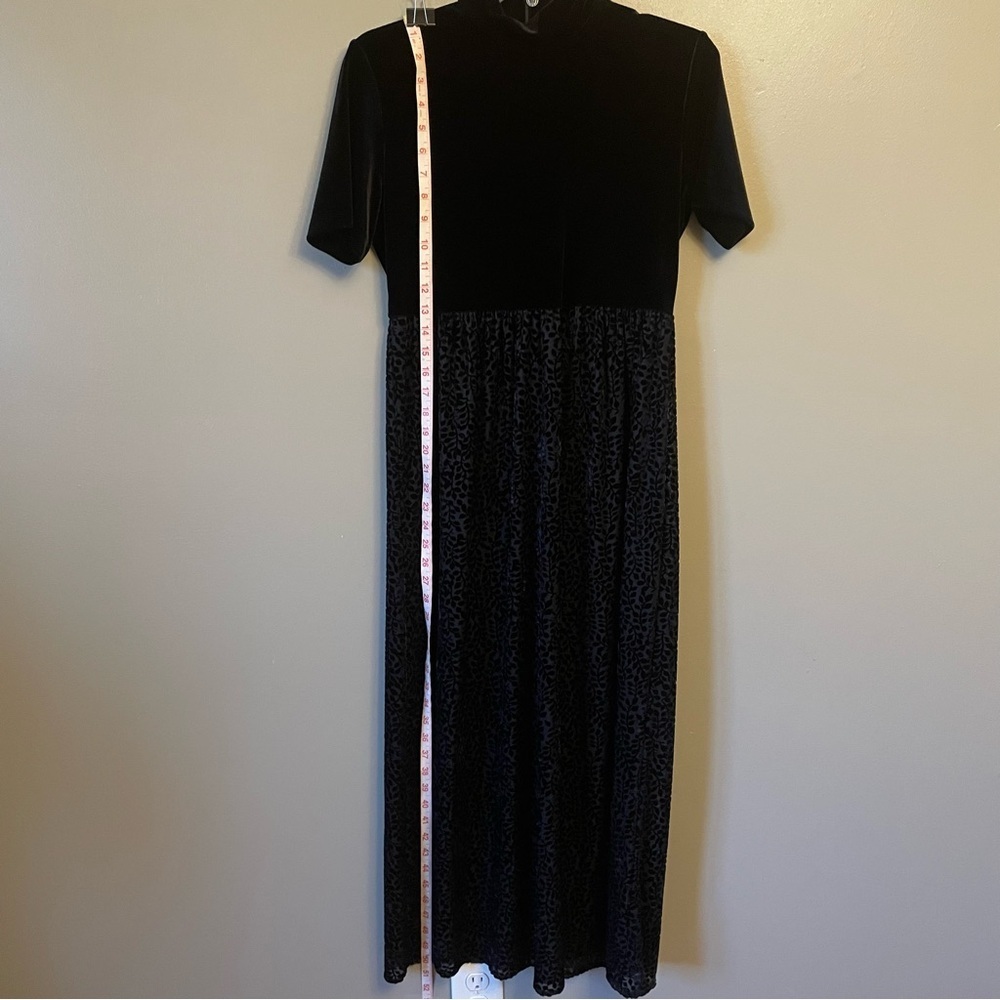 Ronni Nicole Dress Women Size 6 Black Crushed Velvet Long Maxi Short Sleeve - Picture 4 of 14